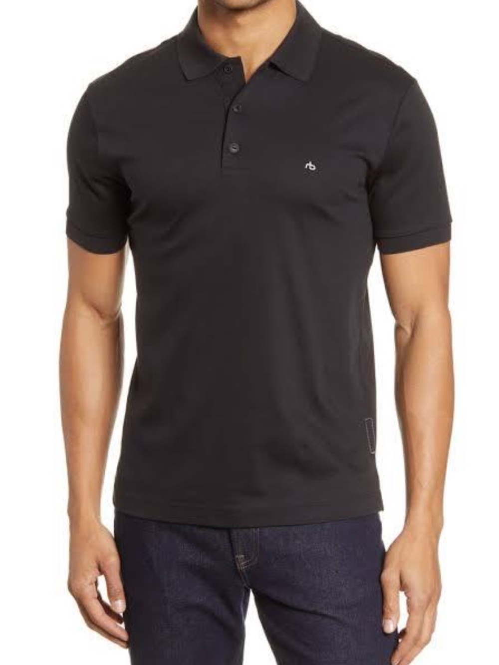 Rag & Bone Interlock Slim Fit Organic Cotton Knit Black Polo Shirt Mens Medium
